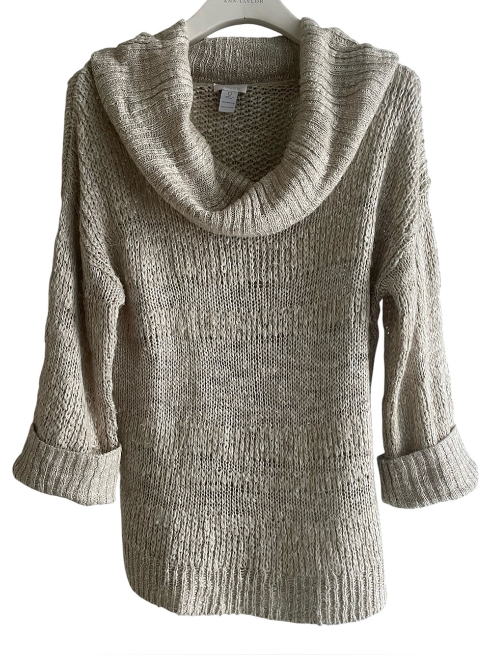 CHICO’S Oatmeal Open Knit Lightweight Turtleneck - Size S